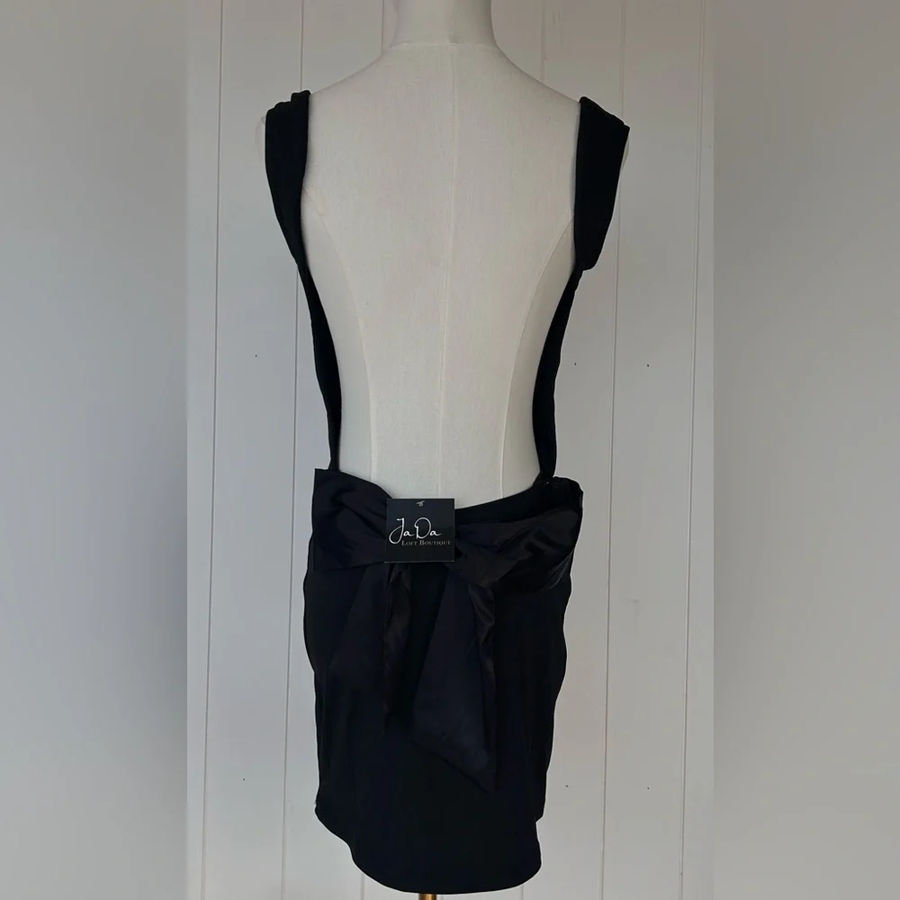 Tic Toc Women’s Draped Front Backless Mini‎ Dress Giant Bow at Lower Back Large